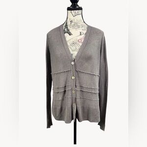 J Jill Women's Gray Sheer Linen Blend Layering Cardigan Sweater Size M-Petite